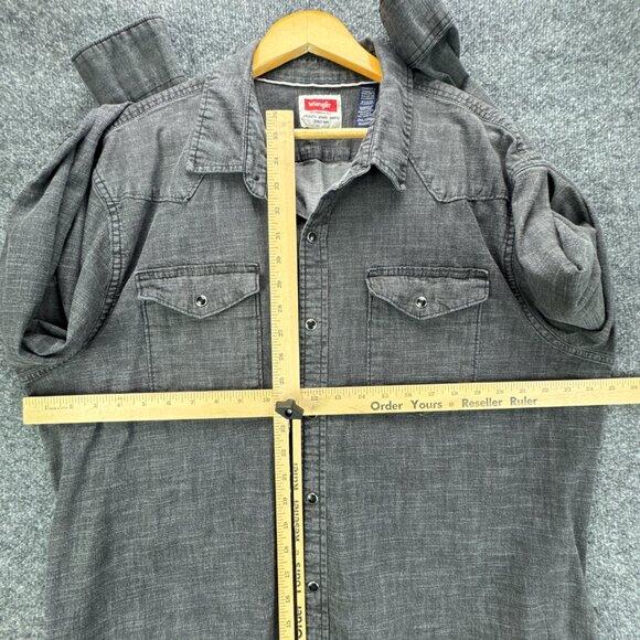Wrangler Pearl Snap Denim Shirt Mens 2XL Gray Western Cowboy Rodeo Workwear - Picture 10 of 14